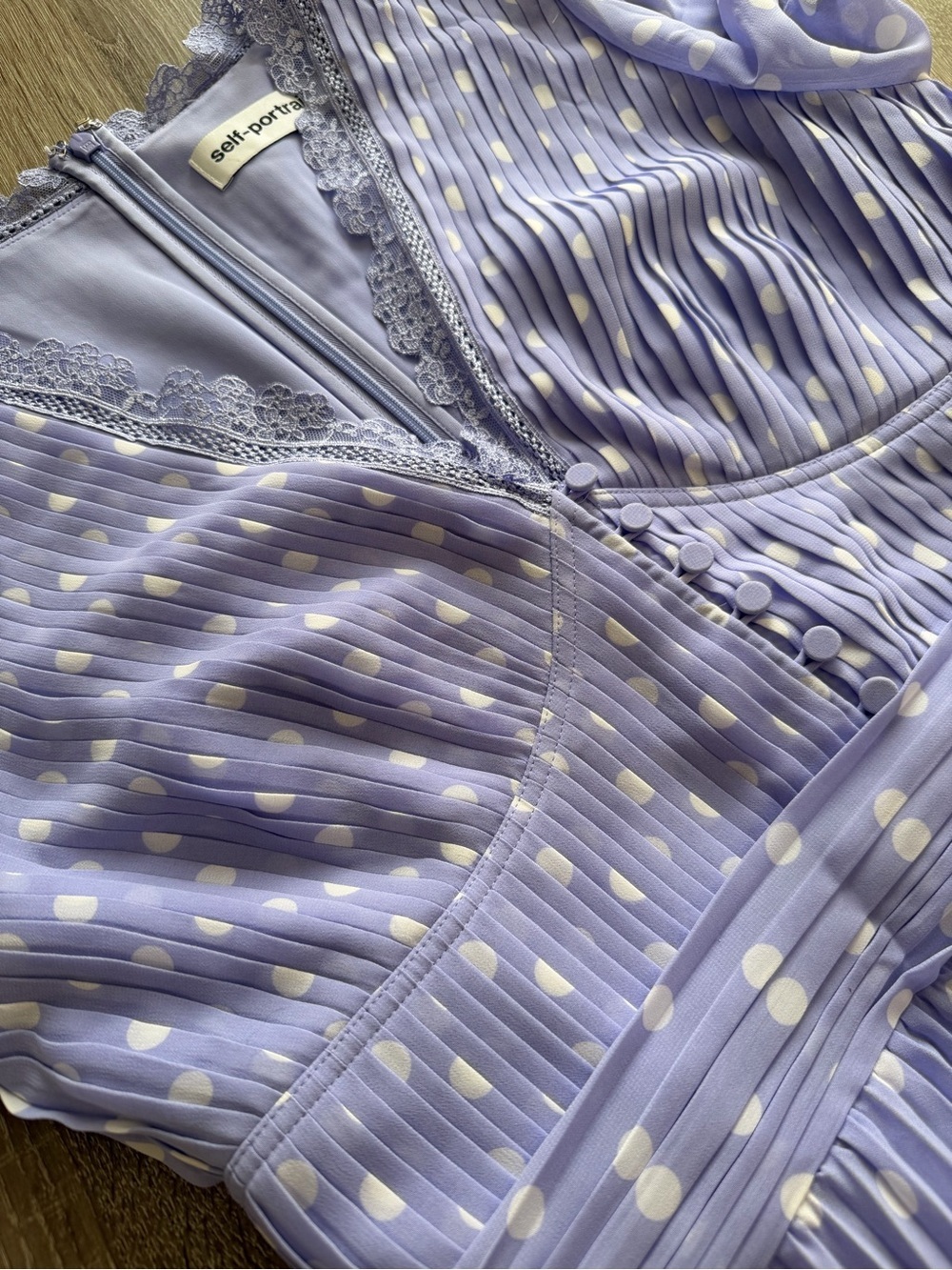 Self-Portrait Lilac Polka-Dot Print Pleated Chiffon Midi Dress US 8 - Picture 9 of 16